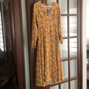 Free People Gold Mustard Floral Midi Dress